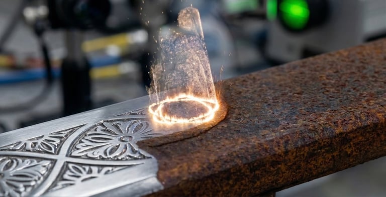 Glowing metal ring being tested on decorative steel surface during metalworking process